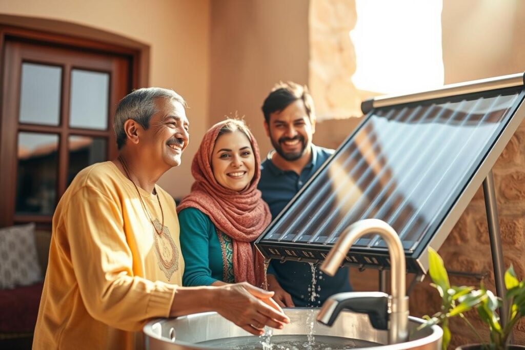 Famille marocaine profitant des avantages du chauffe-eau solaire Famille marocaine profitant des avantages du chauffe-eau solaire