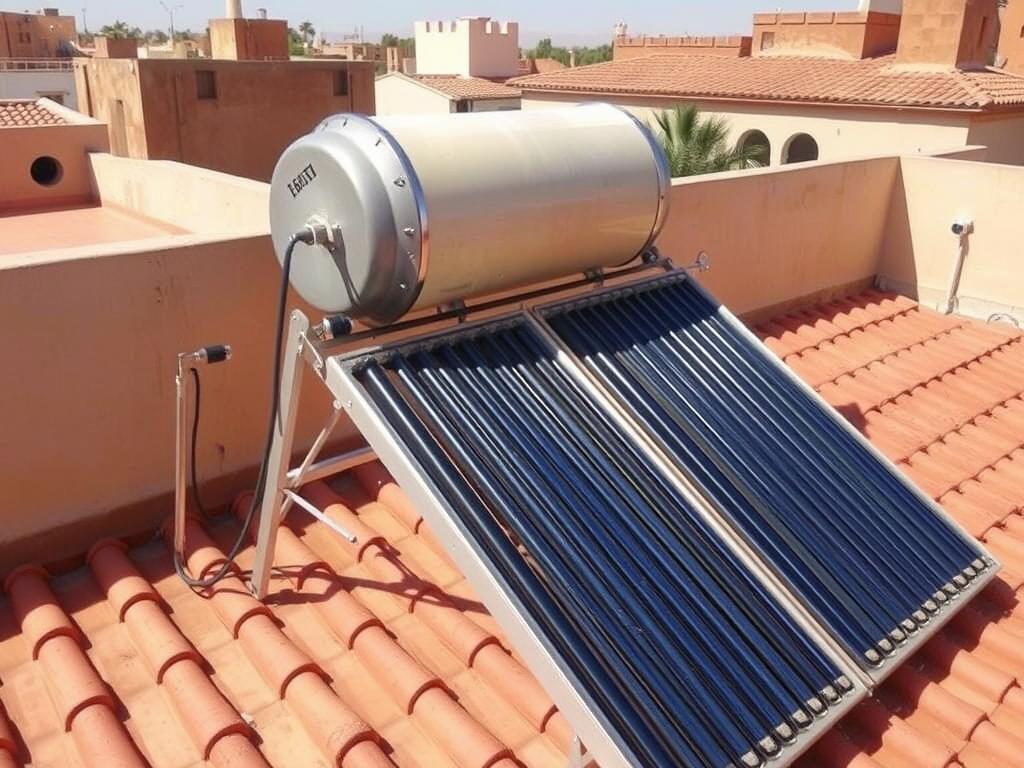 Système thermosiphon de chauffe-eau solaire installé au Maroc Système thermosiphon de chauffe-eau solaire installé au Maroc